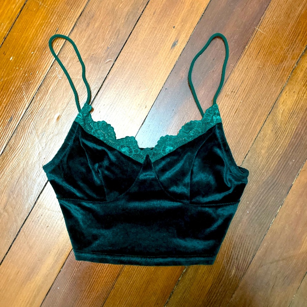 green velvet cami with lace trim